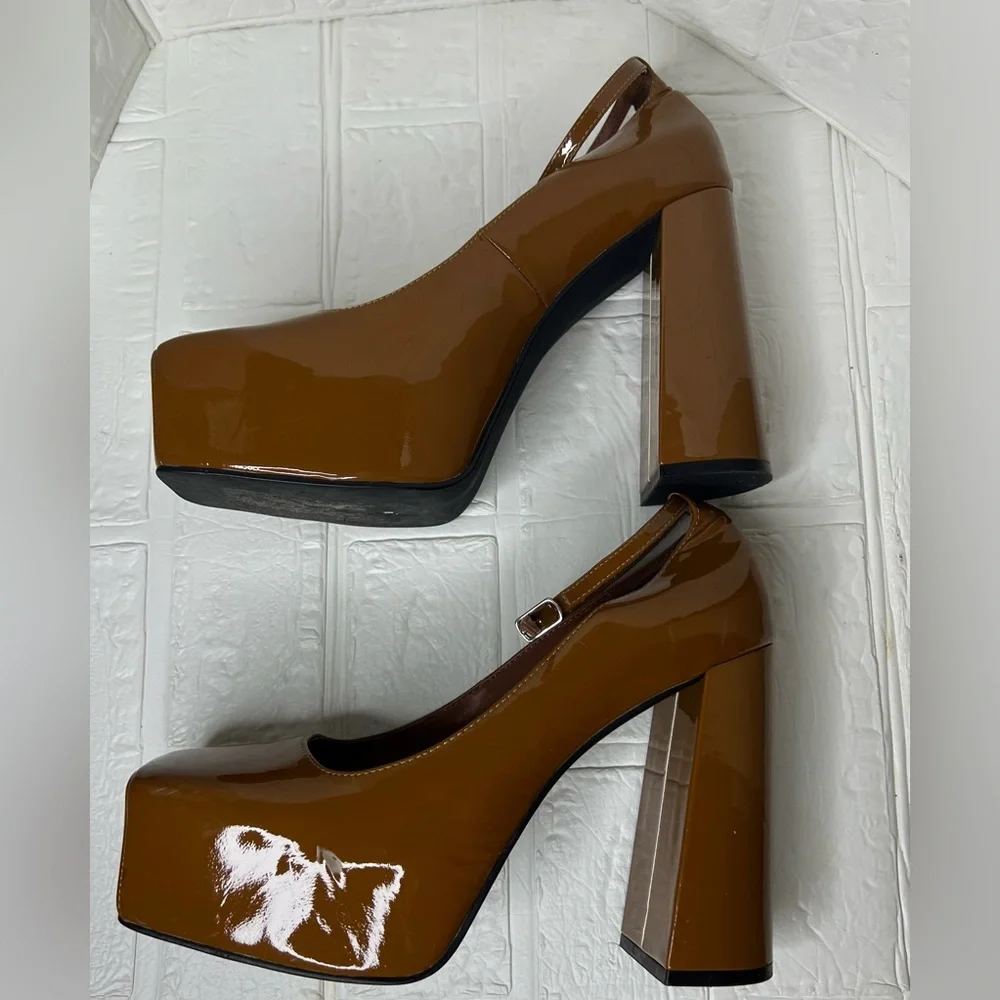 Jeffrey Campbell brown platforms size 8.5 chunky heels neutral minimalist glam - Picture 5 of 9